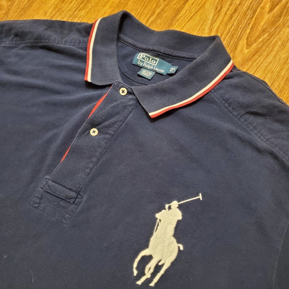 Vtg Polo Ralph Lauren Shirt Men 3XB Blue Big Pony‎ Short Sleeve Preppy USA